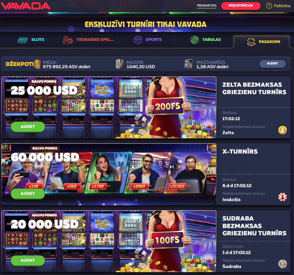 Vavada turnīru spēles